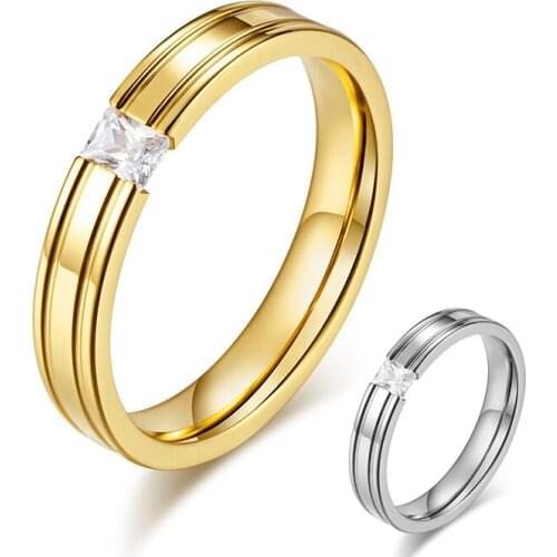 Elegant Engagement Gold/Silver Color Wedding Ring Stainless Steel Ring for Women Gold Color Stone Ring