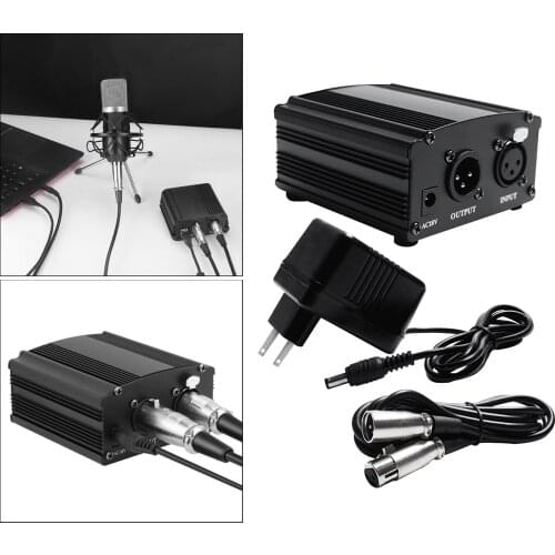 48V Phantom Power Supply Powered+XLR 3 Pin Cable for Condenser Microphone,Music Recording Equipment