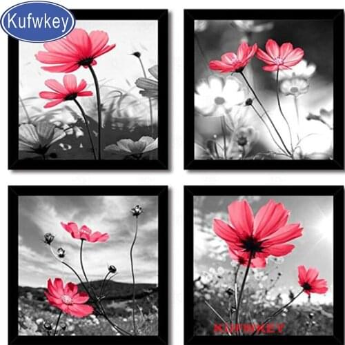 4piece Square/Round Diamond painting 5D "fantasy red sunflower"mosaic Diamond Embroidery rhinestones flowers diamond pictures