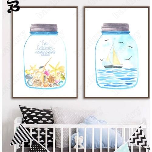 Canvas Painting Sea Collection Bottle Ocean Seagull Starfish Wall Art I Love Sea Posters and Prints for Living Room Home Decor