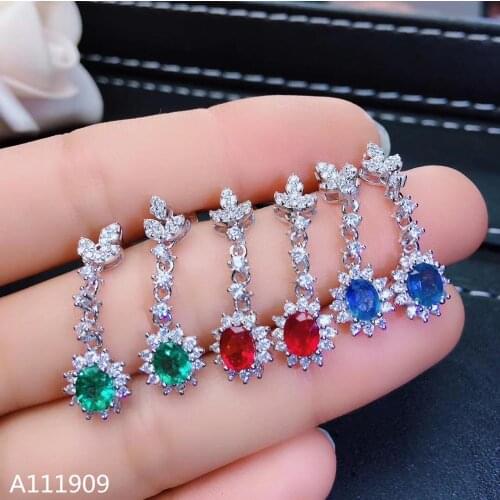 KJJEAXCMY boutique jewelry 925 sterling silver inlaid Sapphire Natural Emerald Ruby Womens earrings support detection fine