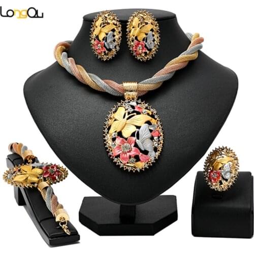Longqu 2021 New Design women wedding jewelry set fashion african Bridal Jewelry set Wholesale Dubai gold designer jewelry set