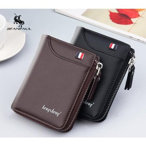 JIFANPAUL men wallets Genuine Leather short fashion coin purses Credit card holder Retro business purses men free shipping