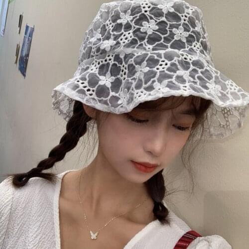 Make firm offers embroidery lace flower goddess joker fisherman hat ins summer hollow out thin basin hat sun hat