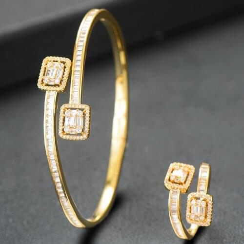 LARRAURI 2 PCS Brand Gorgeous Bangle Ring Set Cubic Zirconia for Women Bridal Wedding Engagement Daily Party Jewelry Set
