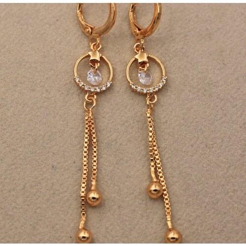 Trendy Gold Plated Copper Round Drop Earrings White Zirconia For Women Fashion Jewelry Accessories Wedding Anniversary Gift