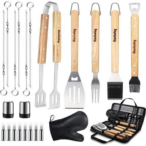 BBQ Tools Set Grill Accessories Skewers Tongs Spade Brush Glove Outdoor Barbecue Utensils