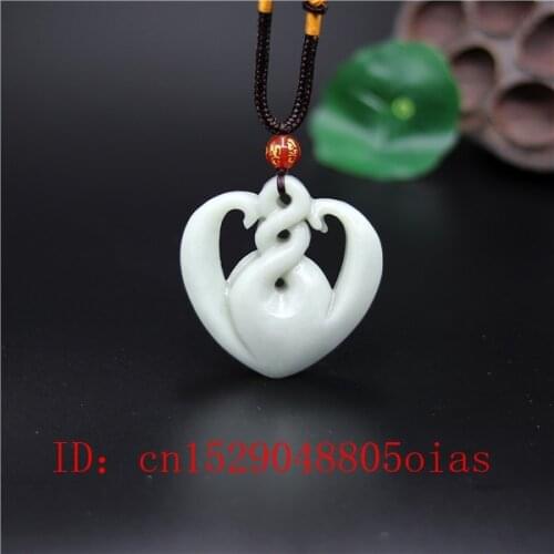 Natural White Chinese Jade Heart Pendant Necklace Fashion Charm Jewelry Double-sided Hollow Carved Amulet Gifts for Her Men