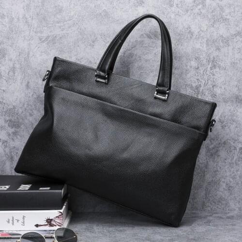 New Luxury Cow Leather Mens Business Bag Classic Black Handbag Male Briefcase Cowhide Laptop Office Bags for Men Maleta