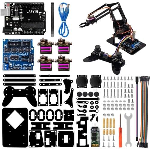 NEW! LAFVIN 4DOF Acrylic Toys Robot Mechanical Arm Claw Kit for Arduino UNO R3 DIY Kit / Learning Suite with CD Tutorial