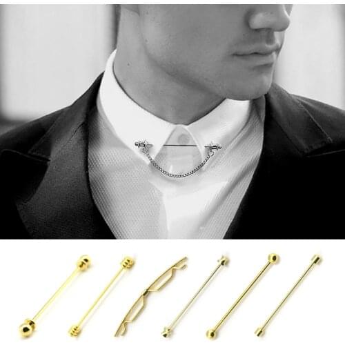 New Metal Tassel Neck Tie Collar Bar Pin Clip Ties Lapel Pins and Brooches Women Accessories Gifts for Men Brooch Jewelry Luxury