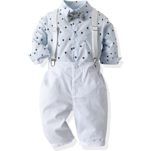 Newborn Baby Clothes 2020 Children Baptism Banquet Dress Printing Star One-Piece Romper Suspender Pants Suits Baby Boy 0-3 Years