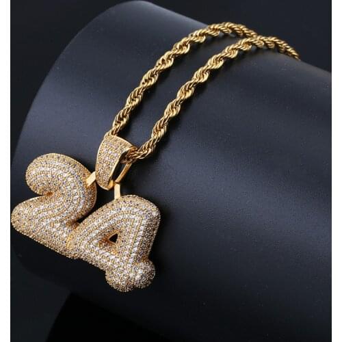 Cubic Zircon NO 24 Pendant Necklace Hip Hop Iced Out Rock Jewelry For Men Drop Shipping