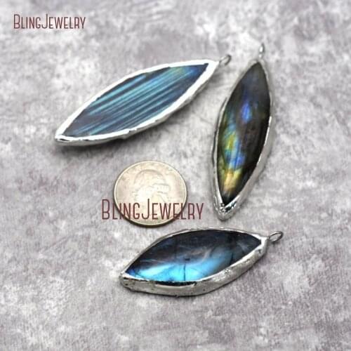Solder Silver Flash Labradorite Pendant Labradorite Marquise Pendant Charm Link 30-35mm PM29052