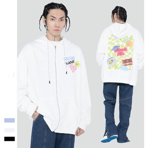 Drop Shipping Fashion Couple Hoodie 100% Cotton Tops Coat Autumn and Winter Printing Mens Loose Zipper Hooded Sweatshirt Jacket