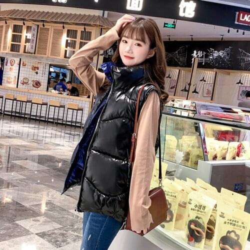 Down Cotton Vest Jackets Women Short Winter Gilet Korean Fashion Sleeveless Waistcoat Chaleco Mujer Plus Size Shiny Casual Coat