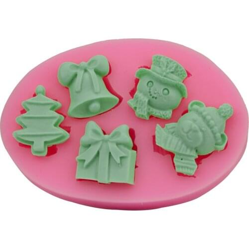Christmas tree gift bell bear snowman cake mold DIY silica gel sugar chocolate baking tool plaster decorative soap