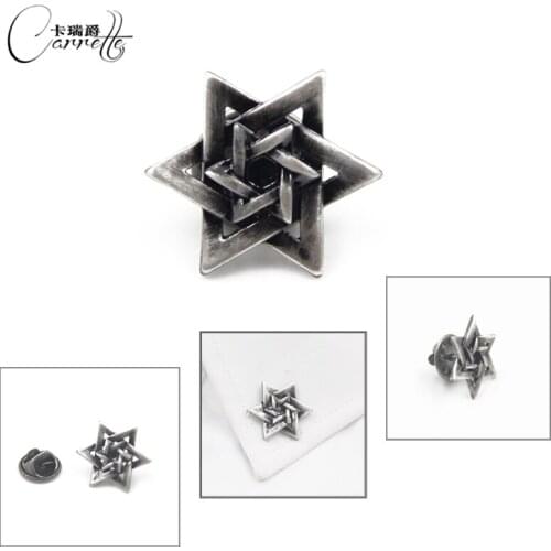 Hexagonal star cufflinks brooch Men and women shirt collar buckle copper plating ancient pin brooch
