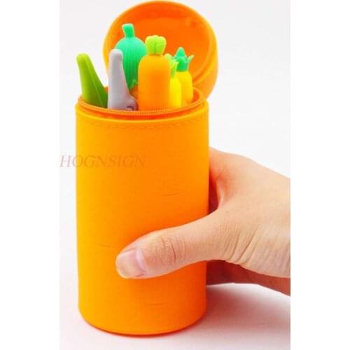 Carrot silicone standing pencil case retractable simple pencil case cute large capacity pencil case cactus strawberry
