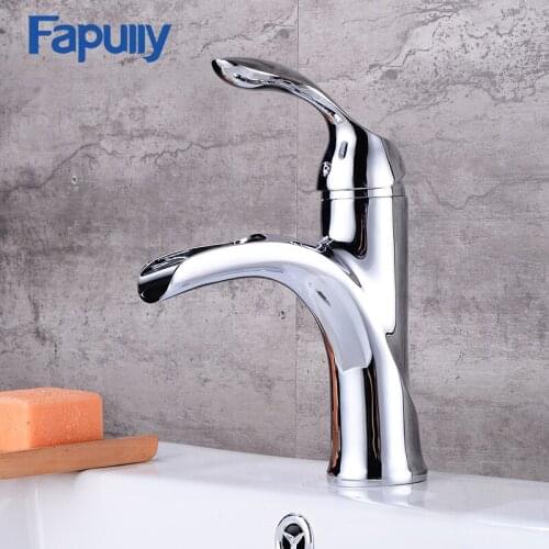 Fapully Basin Mixers Mini Taps Waterfall Bathroom Basin Faucet Brass Chrome Contemporary Vanity Sink Mixer Tap 526-11C