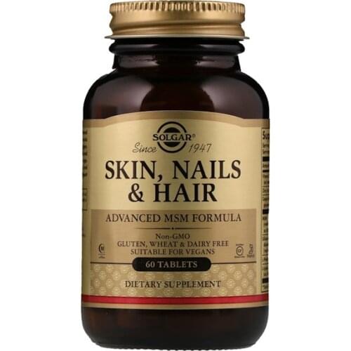 Solgar Skin Nails Hair Advanced MSM Formula 60 Tablets L-Proline L-Lysine Silicon Zinc Vitamin C Copper FREE SHIPPING