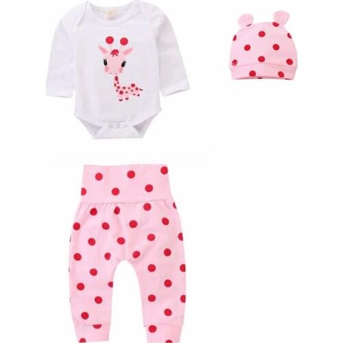 Baby Girl Clothes Polka Dot Newborn Baby Girl Outfits Set Cute Giraffe Infant Girl Clothing With Hat Spring Autumn
