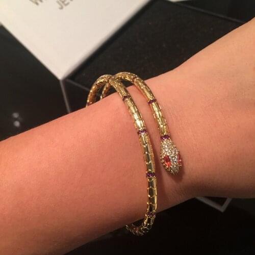 High Quality Vintage Egypt Series Bangle Micro Mosaic Zircon Gold Color Snake Bracelet Bracelets for Women Best Gift