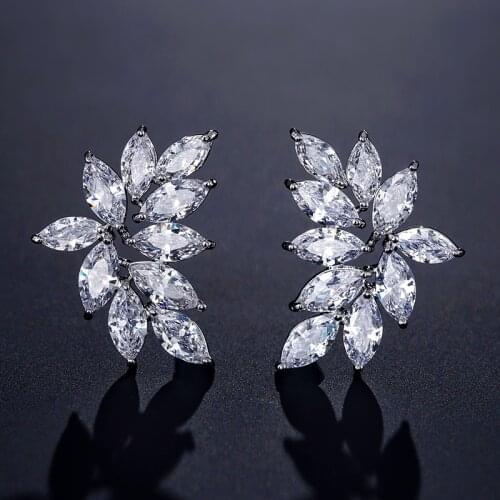 Uilz Neweat 1.4cm Size Cubic Zirconia Leaf Stud Earrings for Women Fashion Crysyal Bridal Wedding Jewelry Drop Shipping UE2233