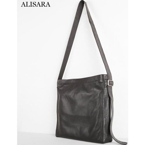 Alisara Women Satchels First Layer Cow Leather High Quality Ladies Messenger Shoulder Bag Large Capacity Storage Pack Unisex