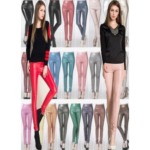 2021 Spring Women Ladies Warm leather Pants High Waist stretchable Pencil Skinny Fleece leather Y2K Trousers Female Pants