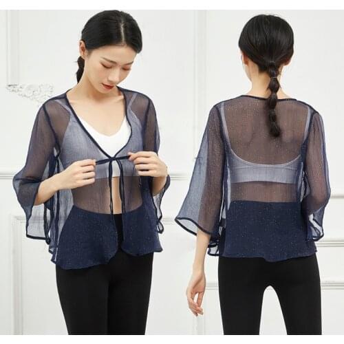 Adult Sexy Belly Dance Transparent Sheer Summer Cardigan Top Shirt Ballet Costume for Women Dance Clothes Dancer Wear Clothing