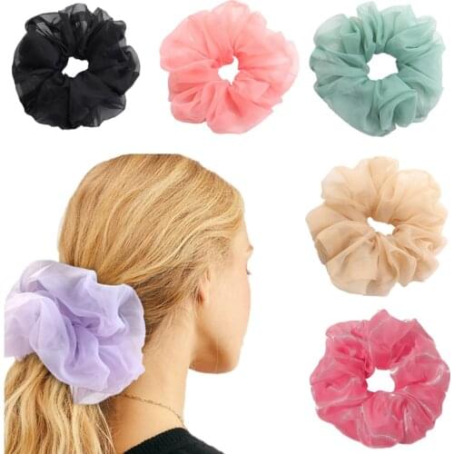 1PC Girls Silk Headband Oversized Hair Scrunchies Elastic Hair Bands Ponytail Holder Ties Solid Color Hair Accessories Women Gif