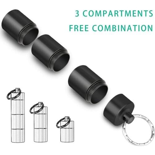 1PC Portable Aluminum outdoor Survival Waterproof Pill Box Container Medicine Storage Case First-Aid Bottle With Key Ring Travel