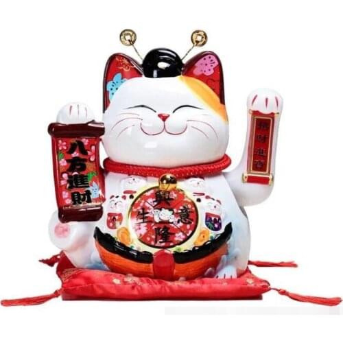 10 Inch Handicraft Waving Hand Lucky Cat Fortune Cat Gift Maneki Neko Welcoming Feng Shui Crafts Money Box Home Store Decoration