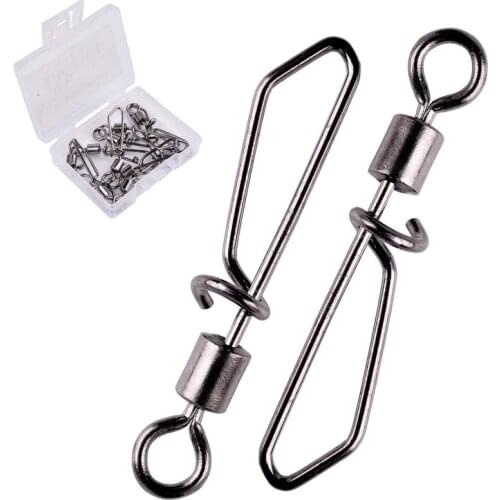 10 Pcs/ Box Fishing Rolling Swivels Connector with T shape Snap 2#-12# For Fishhook Lure Tackle Carp Fishing Accessories