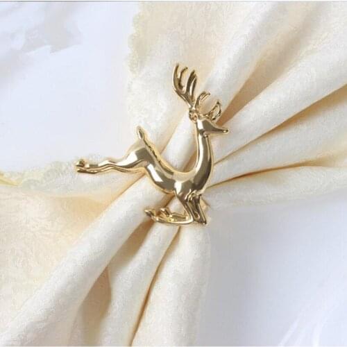 6/10Pcs/Lot Gold/Sliver Christmas Deer Hotel Banquet Napkin Ring Holder For Wedding Table Decoration Accessory Gift