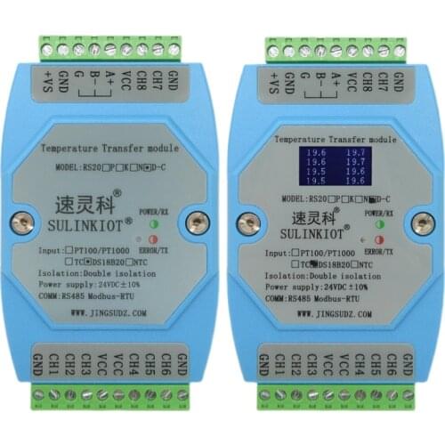 8-channel DS18B20 Temperature Acquisition Module MODBUS-RTU RS485 Communication RS20D-C