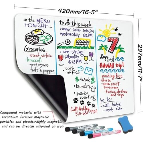 A3 Size Magnetic dry erase soft whiteboard fridge stickers erasable message Drawing practice writing memo magnet white board