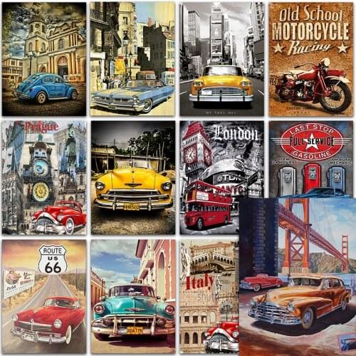 5D DIY Diamond Painting landscape Red VW car bus Paris Full Square&Round Diamond embroidery Cross stitch Diamond mosaic paint
