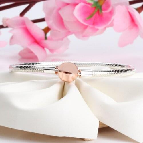 Authentic 925 Sterling Silver Pan Bracelet Hot Classic Rose Gold Clasp Snake Bone Bracelet Fit Diy Charm Women Jewelry