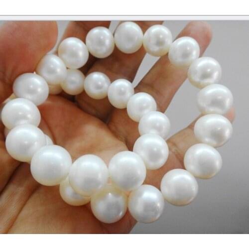 Free shipping Jew3118 12-15mm Natural south sea Almost perfect round white pearl necklace
