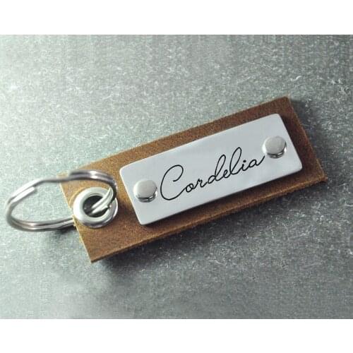 Leather Keychain alloy bar Personalized Gift for Fathers Day signature keychain signature keyring leather key chain