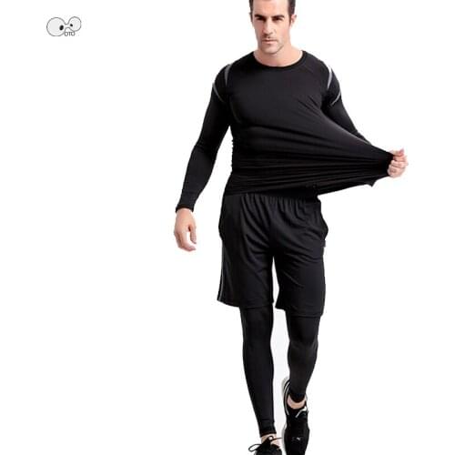 3pcs Quick Dry Men Elastic Running Sets Gym Fitness Clothing Sportswear Male Basketball Jerseys Training Suit Compression Kits