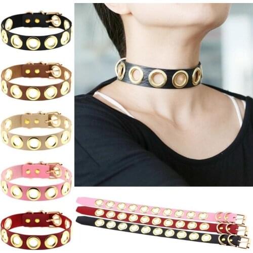Decopunk Harajuku Punk Gothic PU Leather hollow Round Spike Rivet sexy Collar Choker women Necklace Body Goth Jewelry Gifts