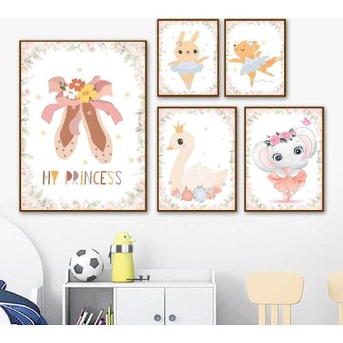 Number Rainbow Swan Unicorn Shoe Bunny Elephant Nordic Posters And Prints Wall Art Canvas Painting Wall Pictures Kids Room Decor