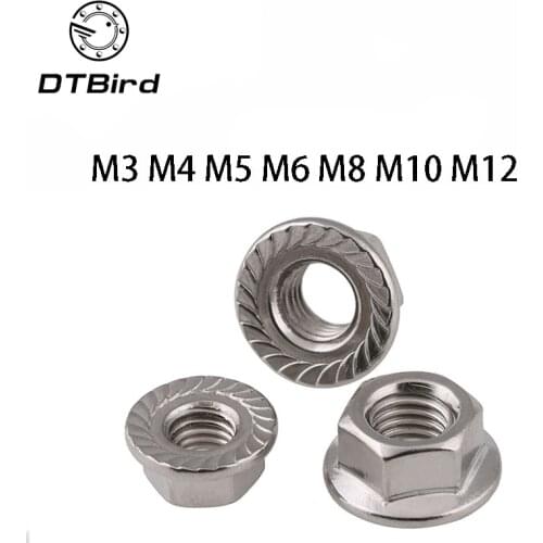 DIN6923 M3 M4 M5 M6 M8 M10 M12 304 Stainless Steel Hexagon Flange Nuts Pinking Slip Locking Lock Nut