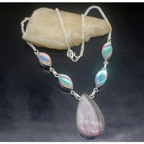 Gemstonefactory Jewelry Big Promotion 925 Silver Ocean Jasper Mystical Topaz Ladies Women Chain Necklace 46cm 202101706