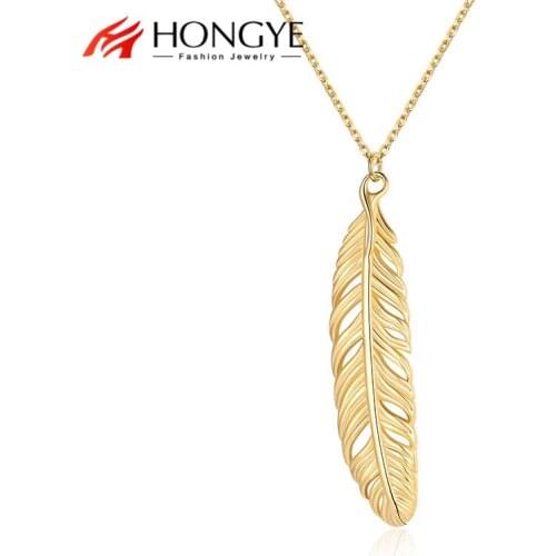 Hongye Gold Color Long Leaf Shape Pendant For Female Girl Copper Chain Necklace Party Weeding Bohemia Jewelry 2021 New