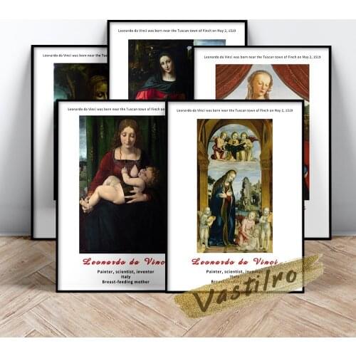 Leonardo Da Vinci Famous Classic Poster, Madonna Adoring The Child With Musical Angels Oil Painting, Da Vinci Retro Wall Picture