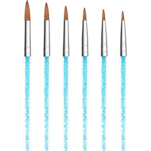 Nail Tool Brushes, Crystal Nail, Crystal Carving Pen, Blue Transparent Crystal Pen with Diamonds, 6 Sets Foil Nail Art